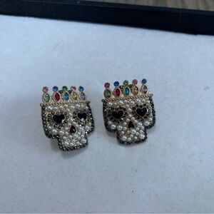 Skull Earrings with Colorful Gem Accents